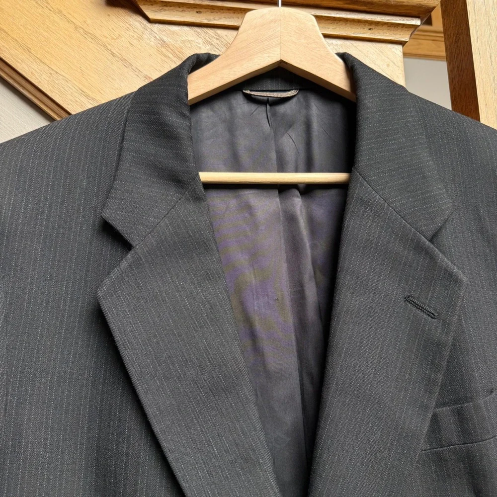 VTG Christian Dior Monsieur Baskin Pinstripe Blazer Charcoal Gray 2-Button 42R